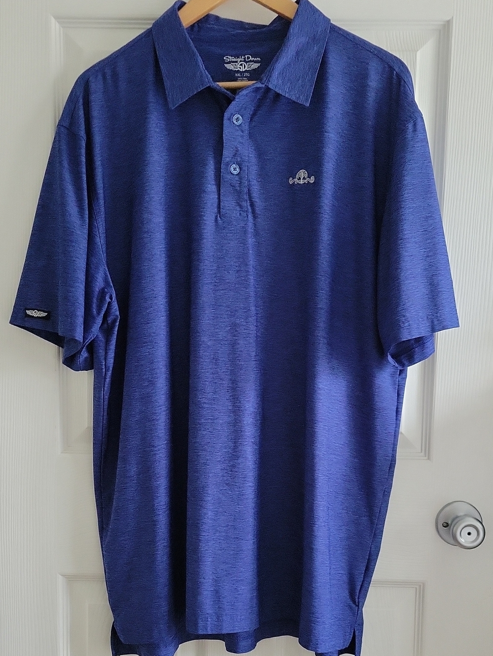 Straight Down Performance Polo 2XL Spacedyed Blue Stretch Quick Dry NWOT